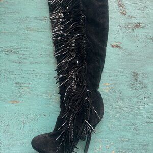 Super Fun 3" stilleto heel black fringe boots size 6